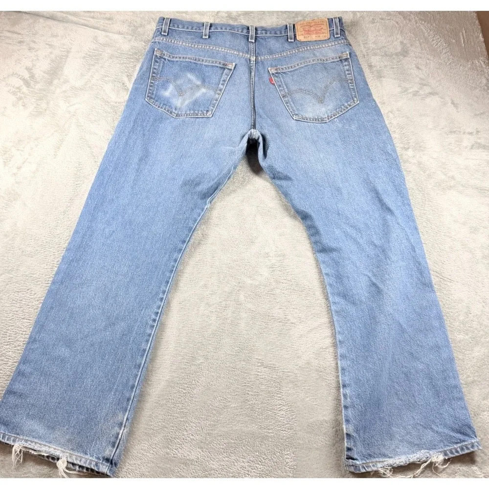 Vtg Levis 517 Boot Cut Jeans 38x30 Light Wash USA Made Distressed